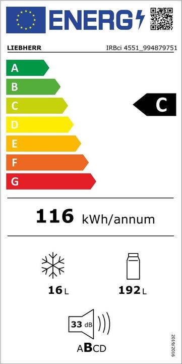 Energie-Label Liebherr Integrierbarer Kühlschrank mit BioFresh (207 l)