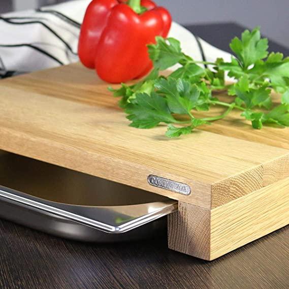 Actual product image Continenta Oak cutting board with stainless steel drawer, 39x27x6 cm