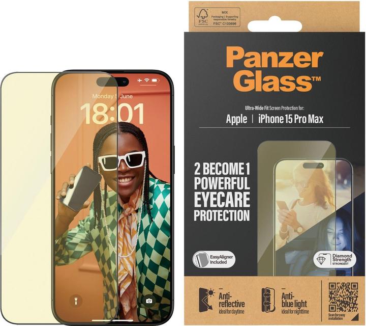 Immagine prodotto PanzerGlass Eyecare Protezione Schermo Ultra-Wide Fit (1 Pezzo/i, Apple iPhone 15 Pro Max)
