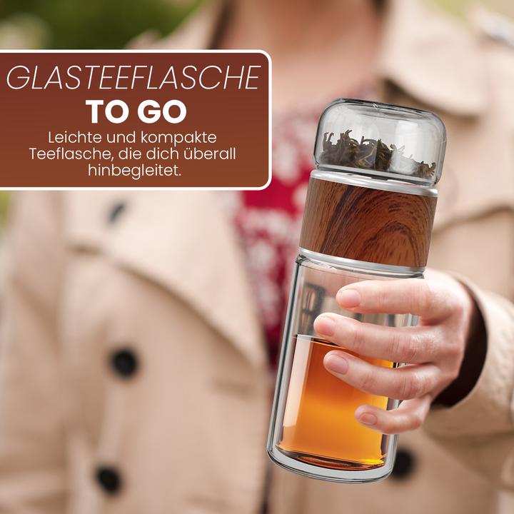 Immagine prodotto Gewürzladen Näfels Drehbare Teeflasche aus hitzebeständigem Glas mit Teefilter - to go (0.24 l)