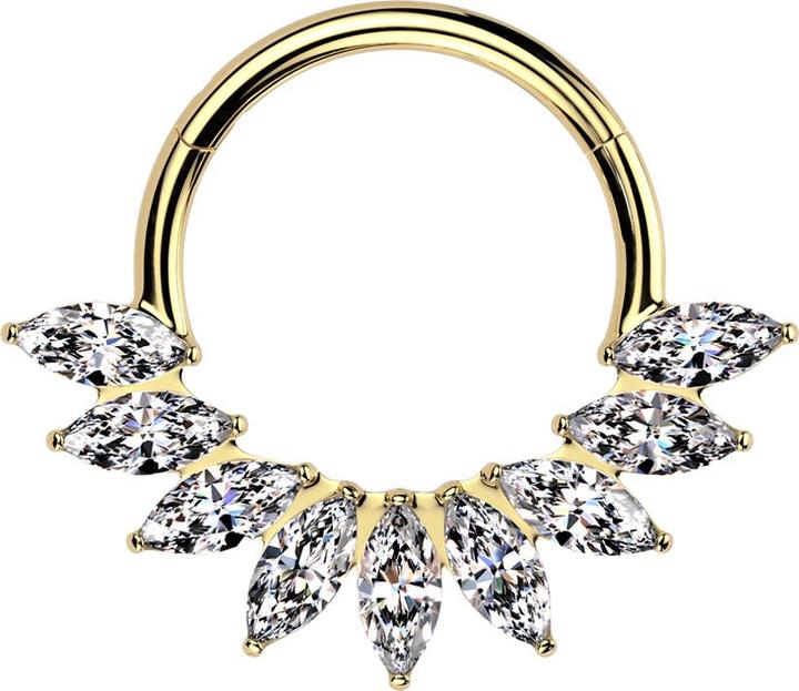 Produktbild Star Piercing Micro Segmentring klappbar vergoldet ovale Kristalle silber (ohne Messing, Titan G23)