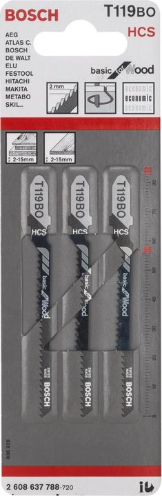 Image du produit Bosch Professional Zubehör Lame de scie sauteuse T 119 BO Basic for Wood, pack de 3