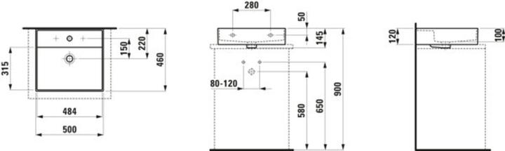Image du produit Laufen Kartell lavabo à poser sans trou pour robinet, avec trop-plein, 500x460mm, H816332 (1000 mm, 500 mm)