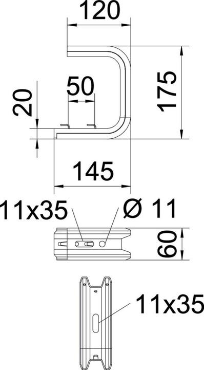 Produktbild OBO Bettermann OBO Deckenhalterung für Gitterwanne 100 mHöhe 175 mm, Breite 145 mmelforzinke