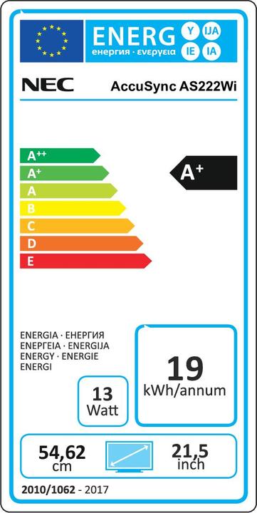 Etichetta energetica NEC AccuSync AS222Wi (1920 x 1080 pixel, 21.50")