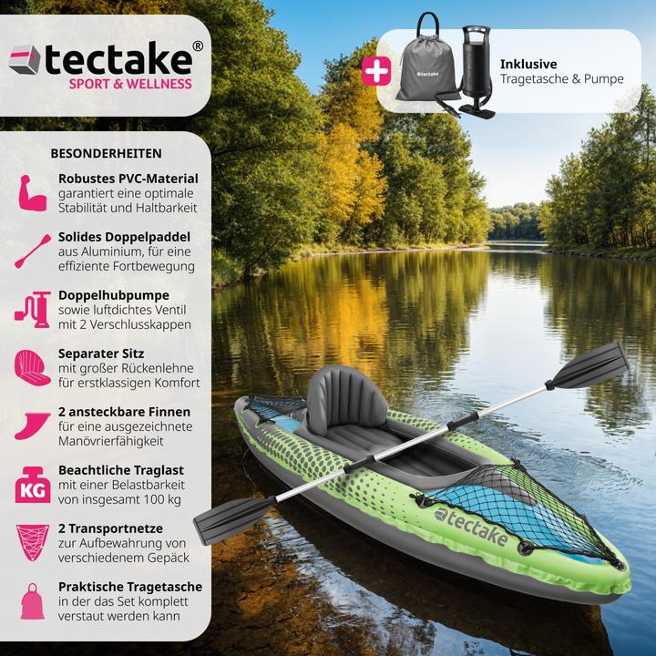 Image du produit tectake Kayak gonflable Liberty, kit complet avec sac de transport (1 pers.)