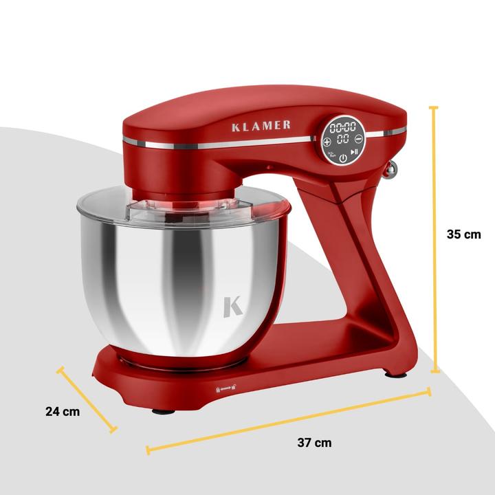 Actual product image KLAMER Küchenmaschine, Knetmaschine mit 6 Liter Edelstahl Schüssel (1800 W)