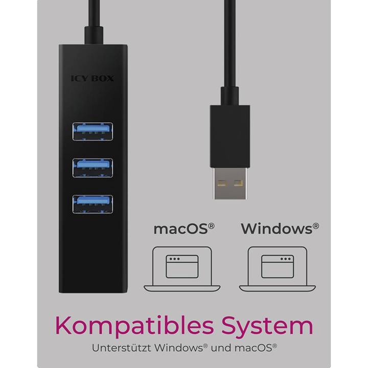 Actual product image Icy Box Hub IcyBox 4-Port IB-HUB1419-LAN USB 3.0 Hub & LAN Adapter (USB-C, 4 Ports)