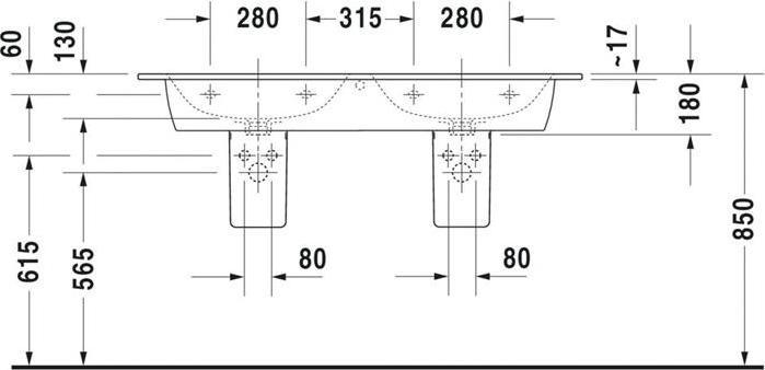 Produktbild Duravit Doppelwaschtisch ME by Starck m ÜL m HLB 1300x490mm 1 HL we sdm WG (490 mm, 1300 mm)