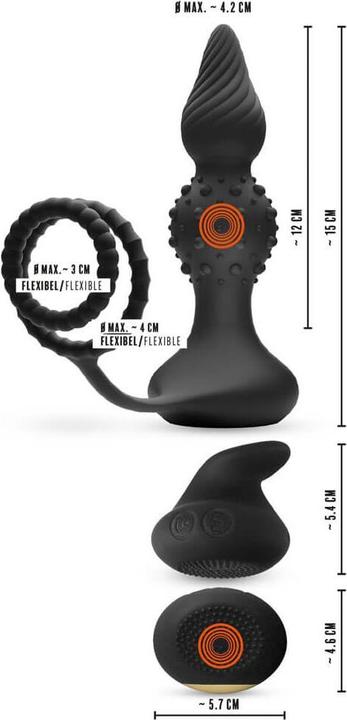 Actual product image Rebel RC Butt Plug with Cock & Ball Rings
