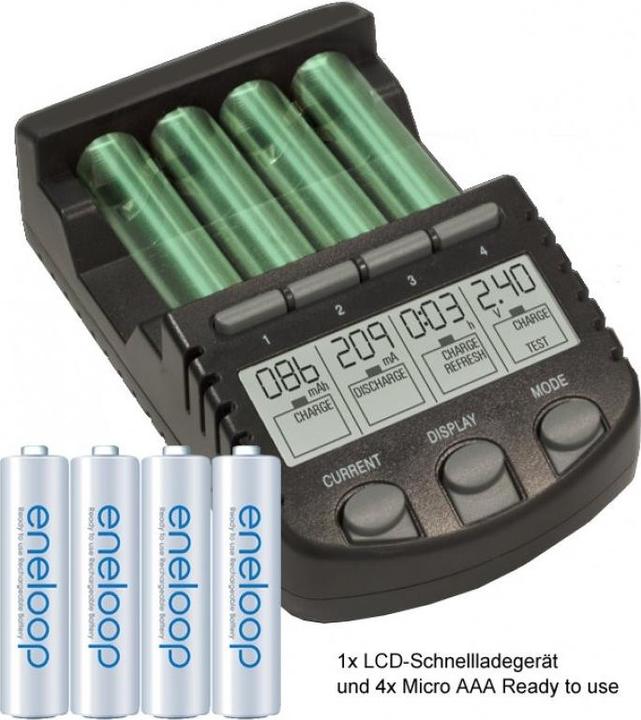 Produktbild AccuCell ALPHA700 Schnellladegerät mit LCD-Display inkl. 4x Sanyo HR-4UTG (4 Stk., AA, 2100 mAh, Ladegerät inkl. Akku)