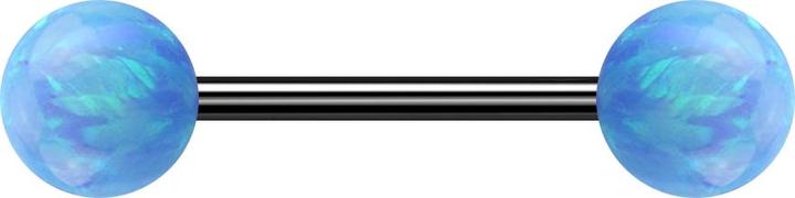 Actual product image Star Piercing Micro barbell black with two opal balls light blue (without brass, Surgical steel 316L)