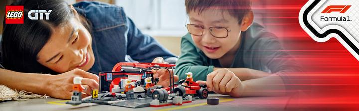 Produktbild LEGO F1 Boxenstopp mit Boxencrew und Ferrari Flitzer (60443, LEGO City)