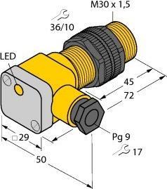 Image du produit Turck TURC BI10-P30SK-Y1X Capteur inductif KEMA 02 ATEX 1090X (Capteur)