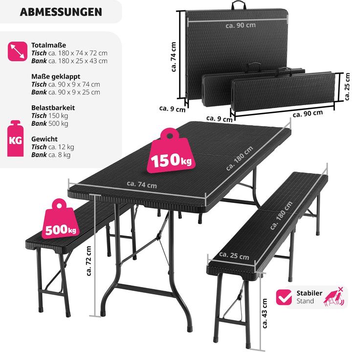 Produktbild tectake Campingtischgarnitur klappbar