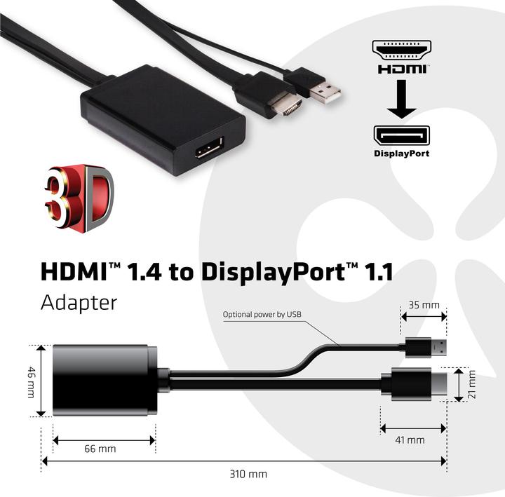 Image du produit Club 3D Adaptateur HDMI 1.4 vers DisplayPort1.1 (DP, 31 cm)