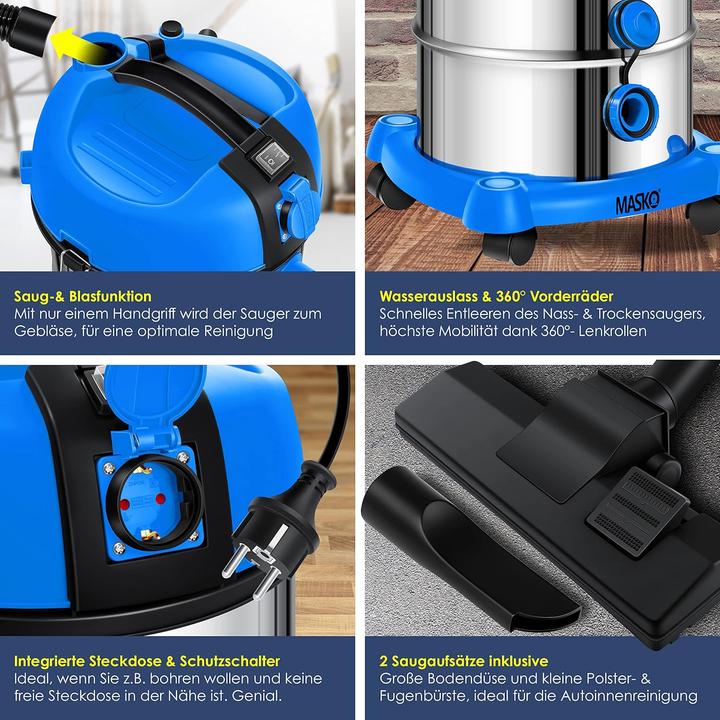 Actual product image Masko Industrial Vacuum Cleaner Blue (Wet dry vacuum cleaner)