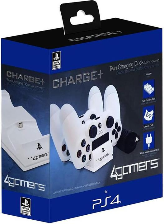 Immagine prodotto 4Gamers Charge+ Twin Charging Dock con panno di pulizia - bianco (PS4)