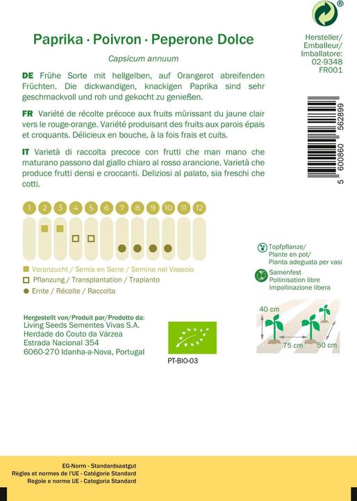Produktbild Living Seeds Paprika, Albaregia (Gemüsesamen)