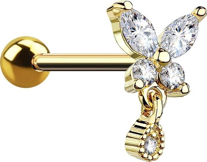 Produktbild Star Piercing Micro Barbell 14k vergoldet Schmetterling mit Anhänger (Chirurgenstahl 316L, Messing)