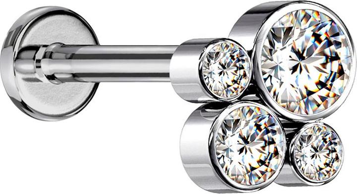 Produktbild Star Piercing Micro Labret Innengewinde silber vier Kristalle silber (ohne Messing, Titan G23)