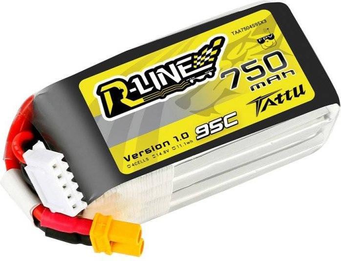 Actual product image Tattu R-Line 750mAh 14.8V 95C 4S1P JST-XHR Battery (14.80 V, 750 mAh)