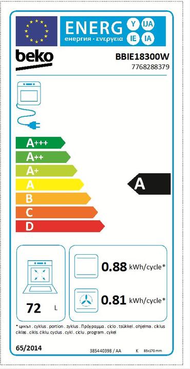 Label énergétique Beko BBIE18300W