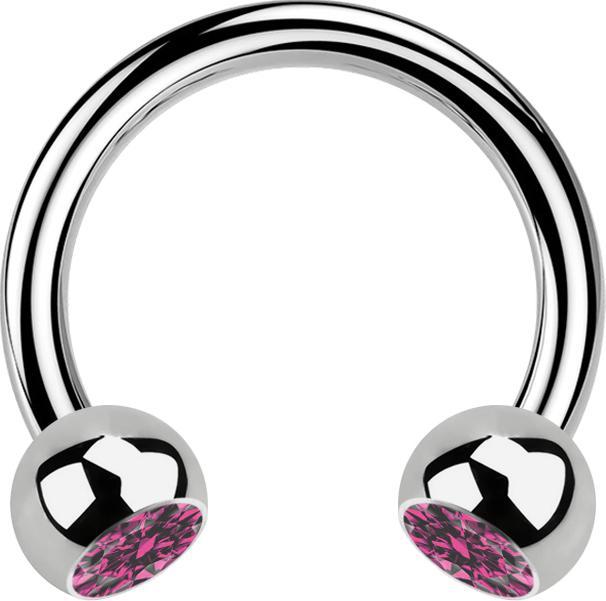 Produktbild Star Piercing Micro Circular Barbell silber mit zwei Kugeln Kristall pink (Titan G23, ohne Messing)