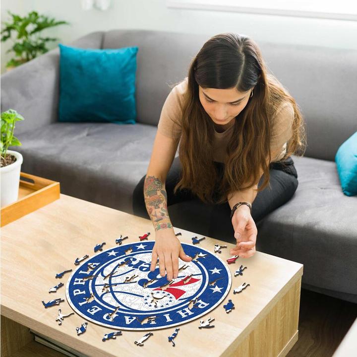 Actual product image Iconic NBA - Philadelphia 76ers - Logo - Wooden Puzzle Size L (500 pieces) (500 pieces)
