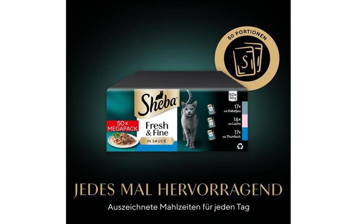 Produktbild Sheba Nassfutter Sauce mit Kabeljau, Lachs und Thunfisch, 50 (Adult, 250 g)