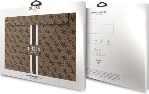 Image du produit Guess Housse d'ordinateur PU 4G avec bandes imprimées, 16 pouces, Marron (16", Universel)