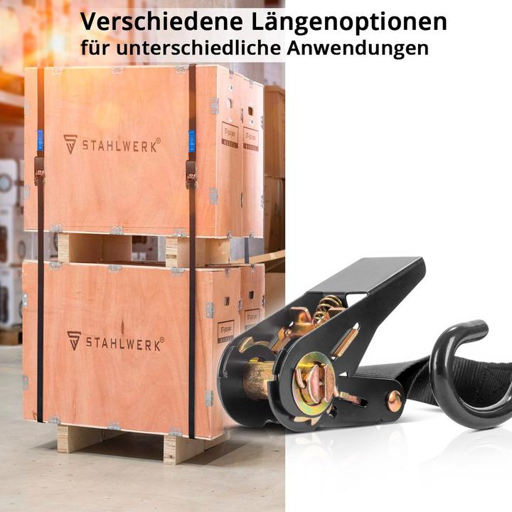 Produktbild Stahlwerk Ratschengurt mit Haken 4er Set 5 m x 25 mm 800 kg Spanngurt Zurrgurt