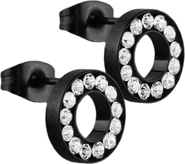 Produktbild Star Piercing Ohrstecker Fake Tunnel schwarz mit Kristall silber (ohne Messing, Chirurgenstahl 316L)