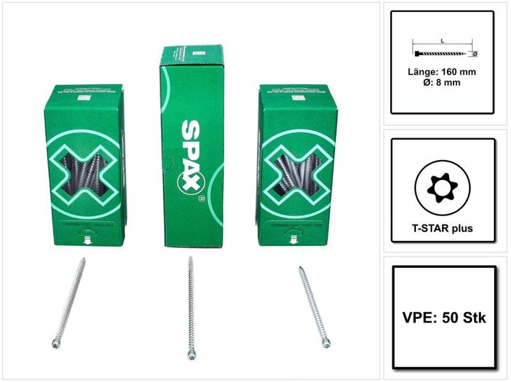 Produktbild Spax Zylinderkopfschraube WIROX Vollgewinde T-Star Plus Ø 8x160 mm (50 Stück) (50 Schrauben pro Stück)