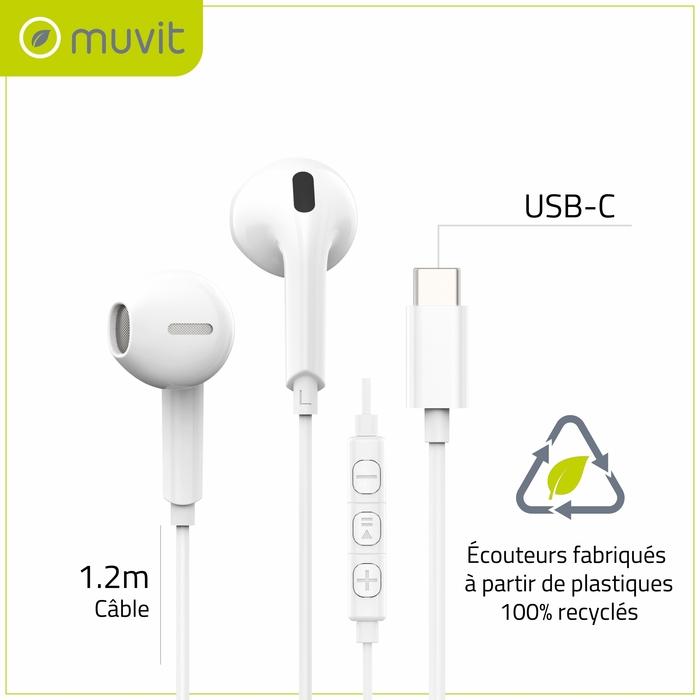 Actual product image Muvit Ecouteurs USB-C Plastique Recycle Blanc (Cable)