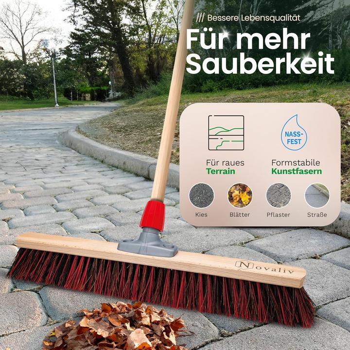 Actual product image Novaliv 2 x Besen mit Holzstiel 60 cm I Arenga-Elaston Kehrbesen Gartenbesen I Industriebesen Strassenbesen (2 pcs.)