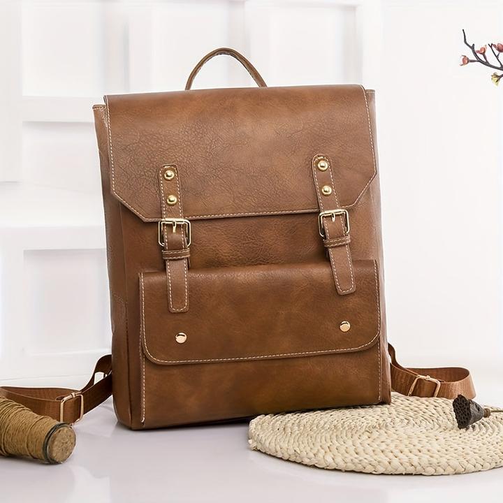 Image du produit Only-Bags.Store Sac à dos vintage à rabat et boucle, sac d'école style preppy, sac de jour pour ordinateur portable