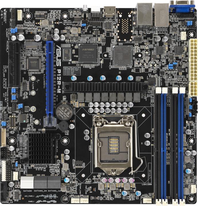 Image du produit ASUS P12R-M LGA1200 mATX Server MB 4xDDR4 1xm.2 6xSATA (LGA 1200, Intel C252, mATX)