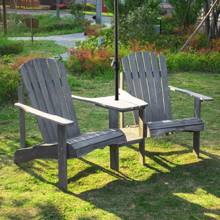 Actual product image Outsunny Garden Bench with Table and Umbrella Hole