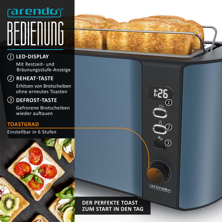 Actual product image Arendo Breakfast Set Stainless Steel Kettle 1.5l Temperature Selection & 4-Slice Long Slot Toaster Blue (1.50 l)
