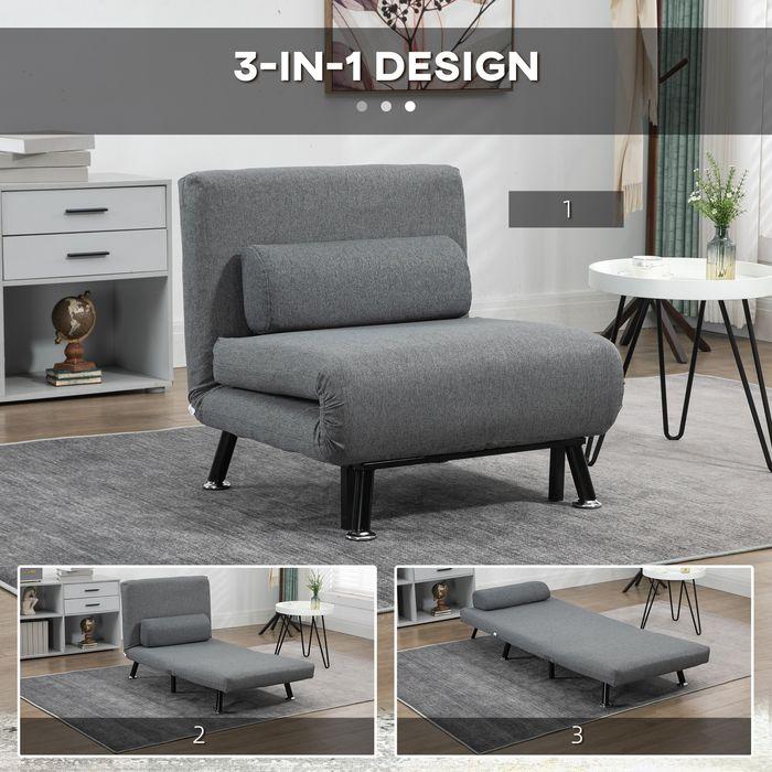 Immagine prodotto Swisshandel24 Letto pieghevole, poltrona letto, schienale reclinabile, acciaio, aspetto lino, nero, 75x70x75cm