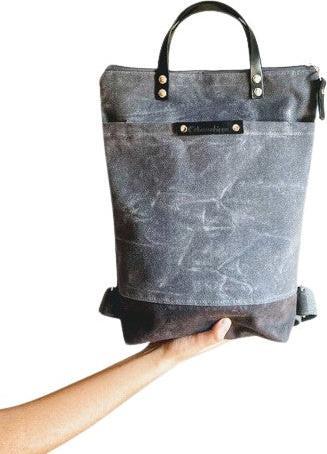 Only-Bags.Store Rucksack aus gewachstem Canvas - Grau Dunkelgrau, Rucksack, Macbook 13" Rucksack, Rucksack