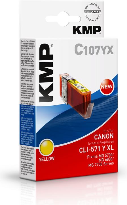 Produktbild KMP C107YX Tintenpatrone yellow komp. mit Canon CLI-571 XL Y (Y)