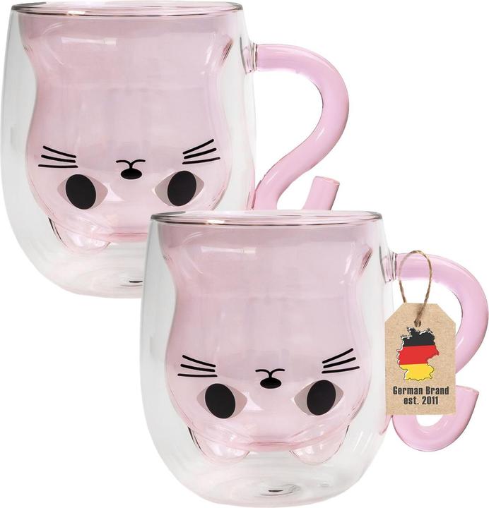 Produktbild Intirilife Doppelwandiges Thermo Glas Set Design Katze (0.20 l, 2 x)