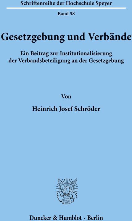 Produktbild Gesetzgebung und Verbände. (Deutsch, Heinrich Josef Schröder, 1976)