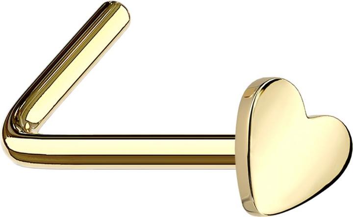 Star Piercing Nasenstecker gewinkelt vergoldet mit Herz (Titan G23, ohne Messing)