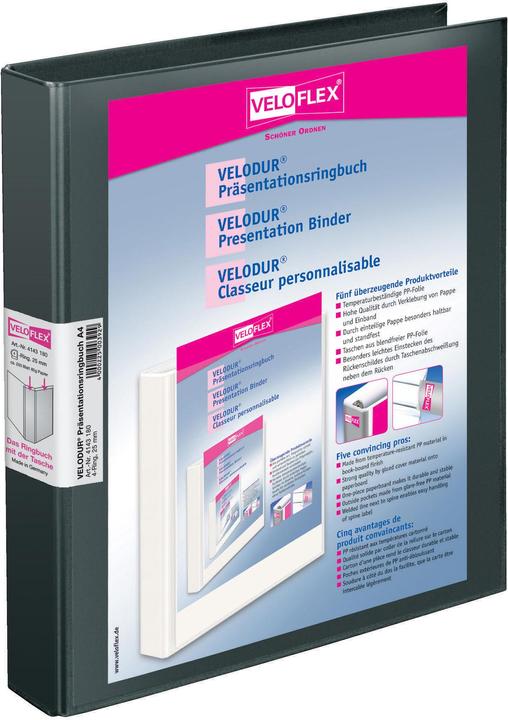 Produktbild Veloflex Präsentationsringbuch VELODUR® 40mm DIN A4 4 Ringe D-Mechanik Pappe schwarz (A4, 33 mm, 1 Stück)