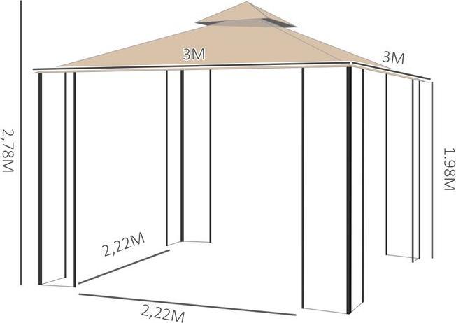Immagine prodotto Swisshandel24 Padiglione da giardino Padiglione resistente alle intemperie con 4 ripiani Metallo + poliestere (298 cm, 298 cm)