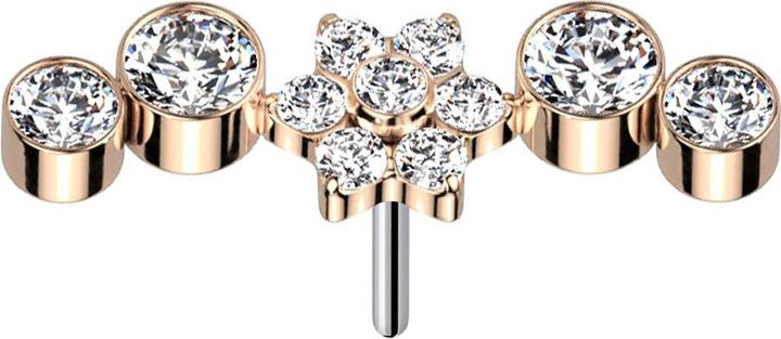 Actual product image Star Piercing Threadless rose gold flower crystals silver four crystals (Titanium G23, without brass)