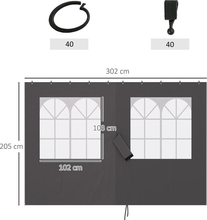 Actual product image Outsunny Pavillon-Seitenteile Polyester, Kunststoff Dunkelgrau (302 cm, 302 cm)